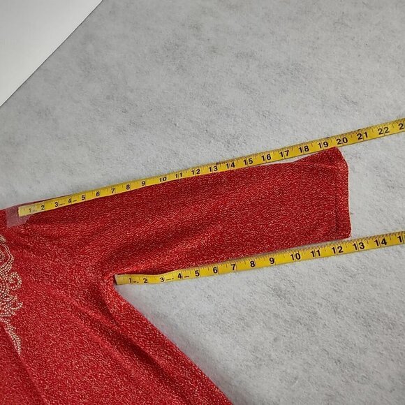 Ruby Rd Women's Red Sweater Gold Sparkle One Piece Pullover Cardigan Size Large - Picture 9 of 12